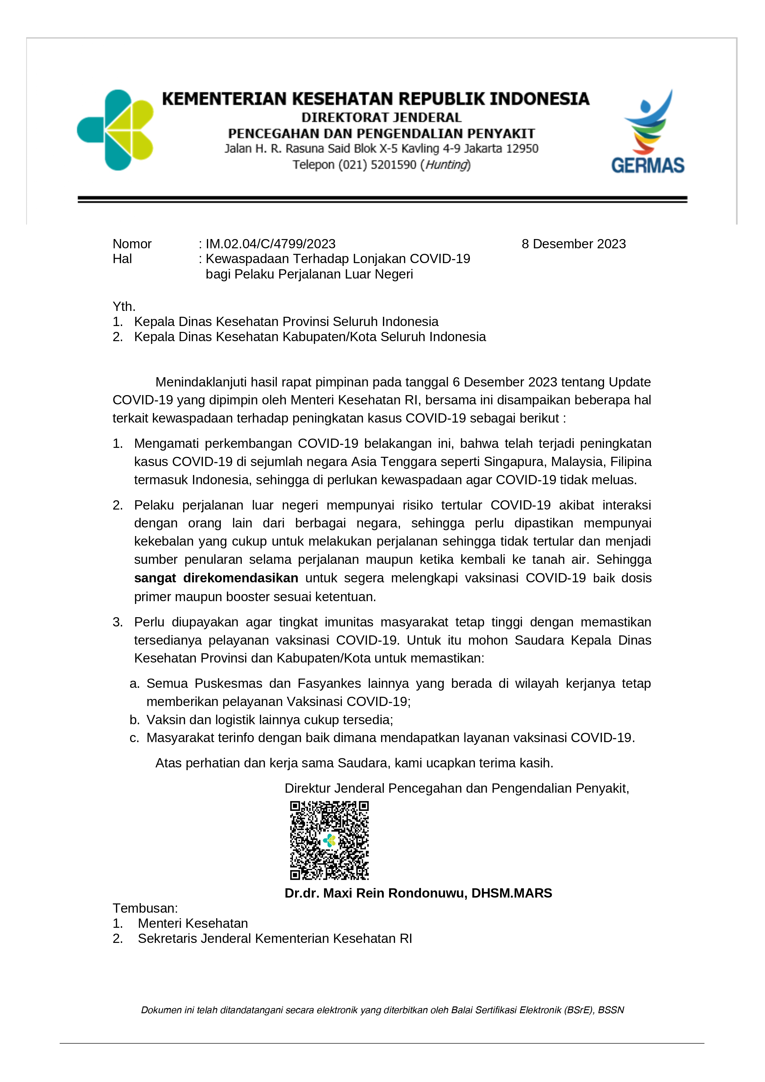 Surat Edaran Kemenkes RI